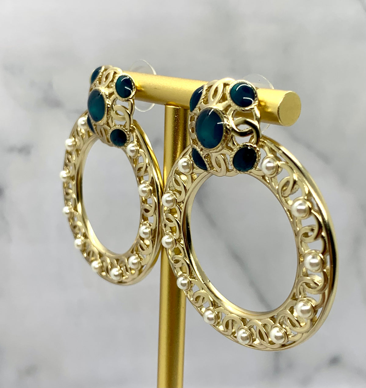 CHANEL CC 2019 Gold Rhinestone Hoop Earrings - USED