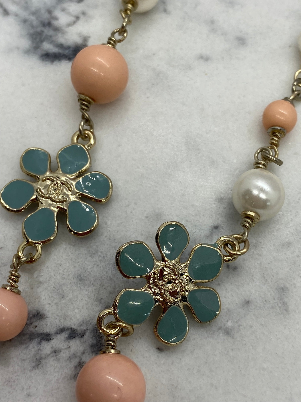 CHANEL CC Floral Beaded Long Necklace - DAMAGED