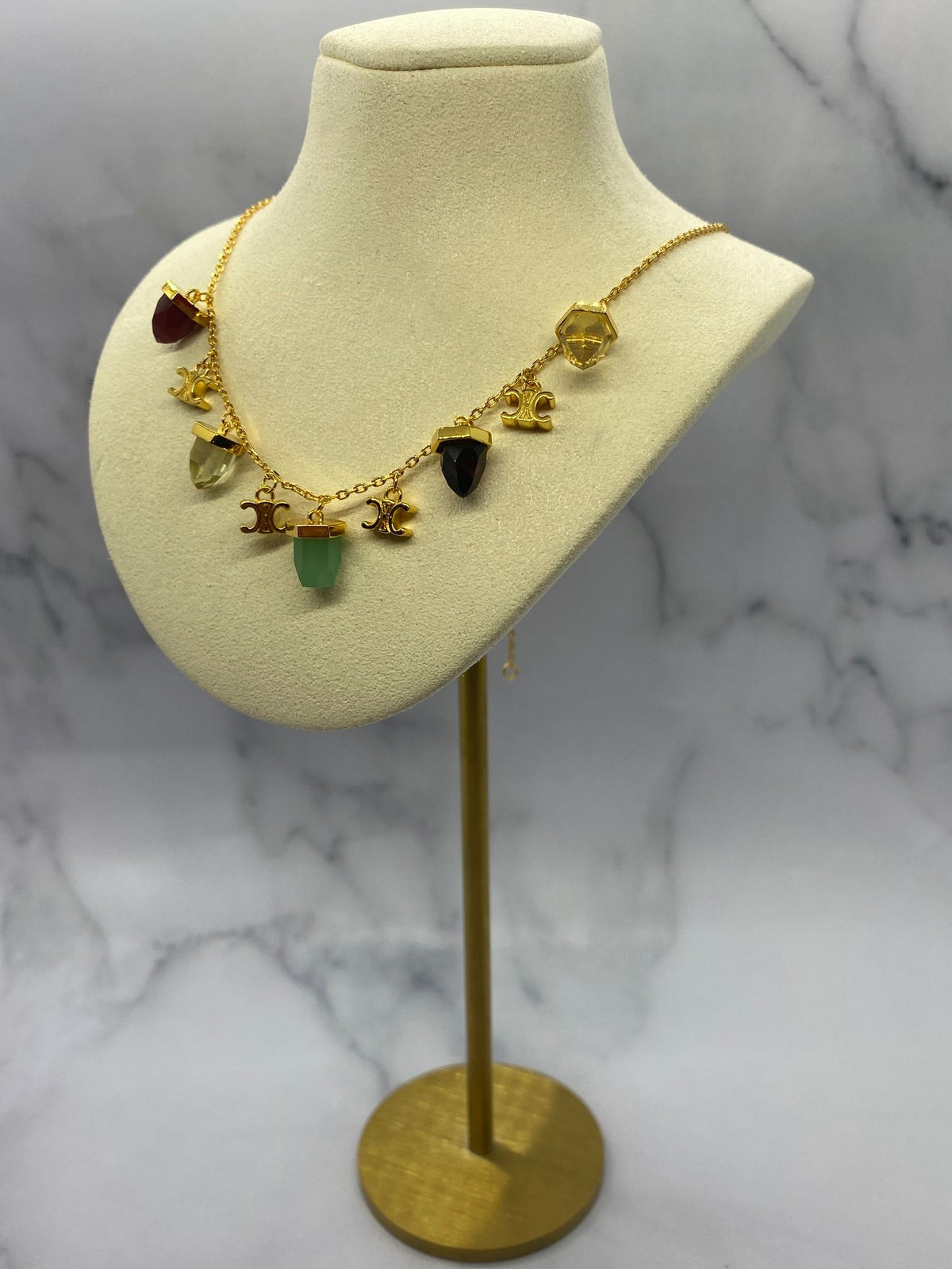 CELINE Monogram Crytsal Quartz Gold Necklace - Pre owned