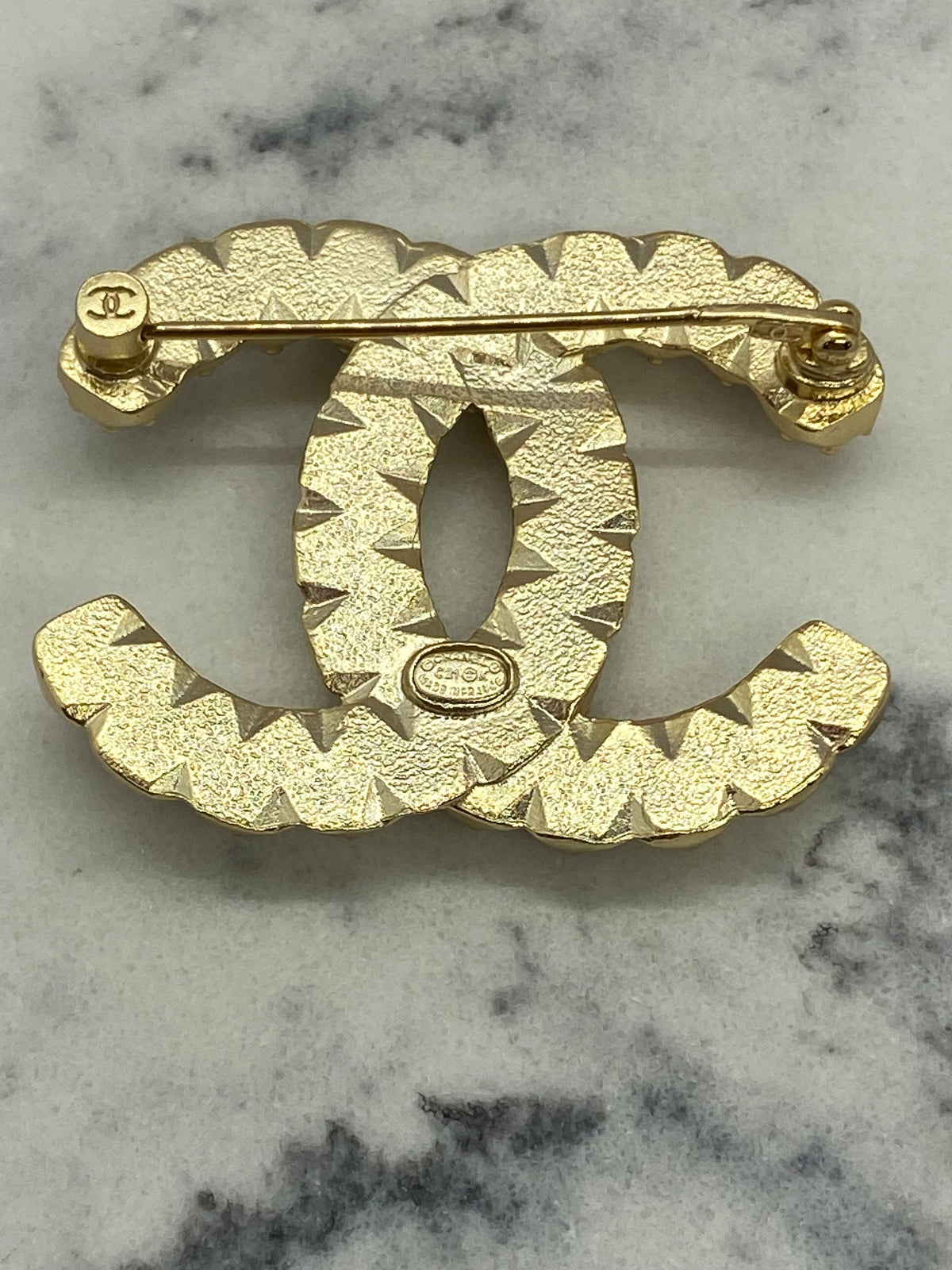 CHANEL CC Gold Tone Rhinestone Brooch Pin - USED