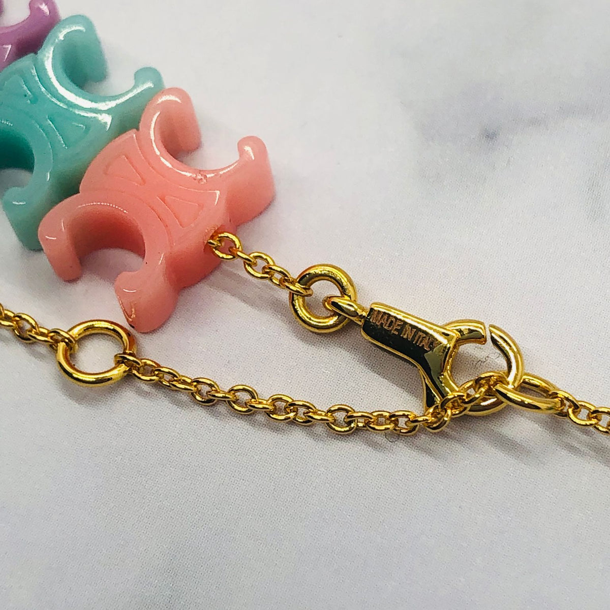 CELINE Pastel Plastic Multicolor Monogram Necklace - Pre owned