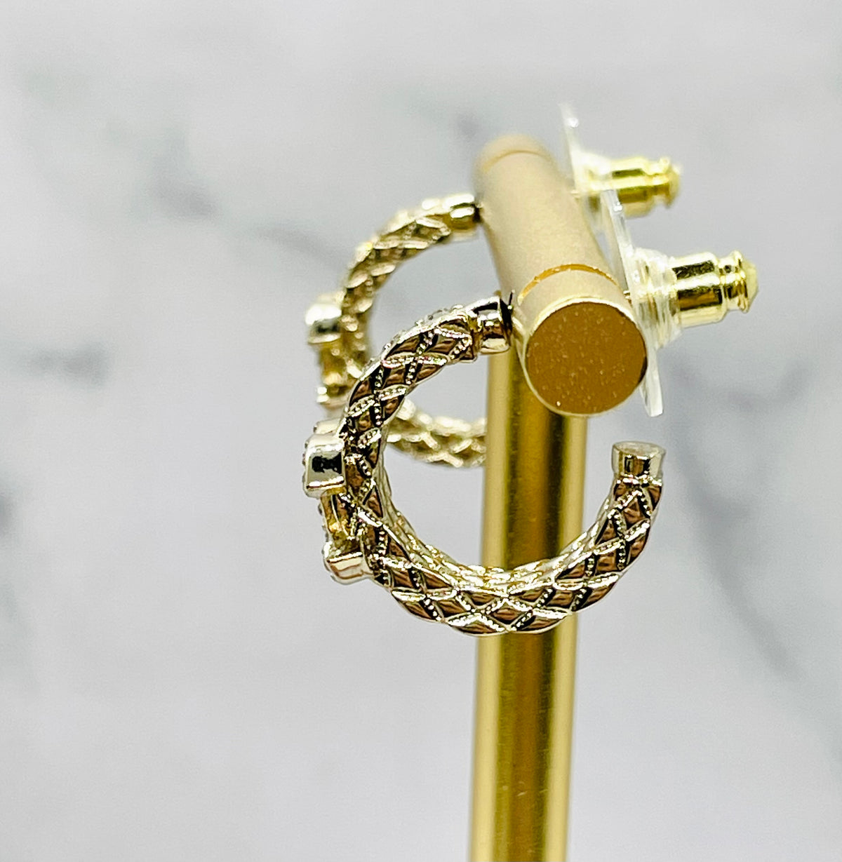 CHANEL CC Gold Tone Hoop Earrings - Pre owned