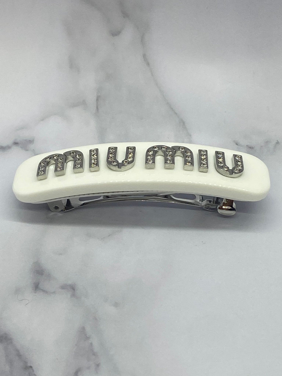 MIU MIU White Rhinestone Hair Clip Barrette - Pre owned