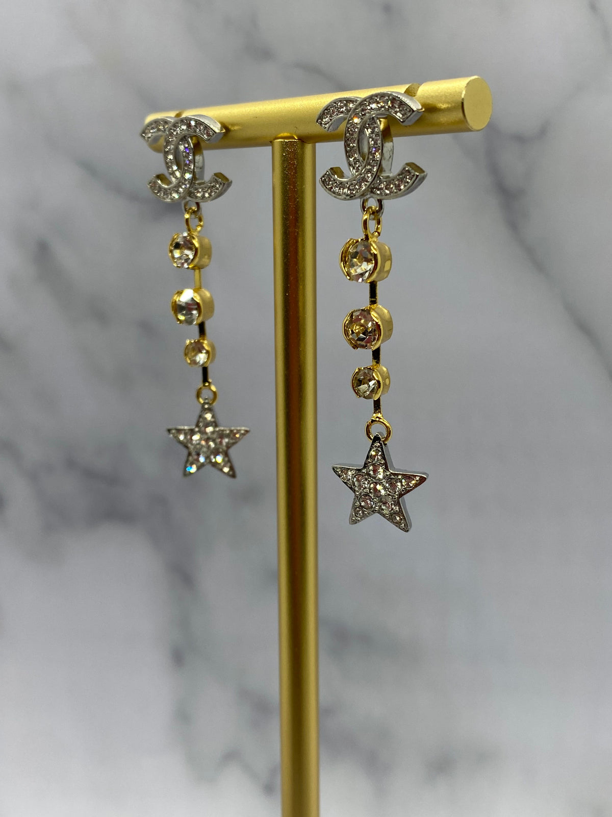 CHANEL CC Gold & Silver Star Pendant Earrings - Pre owned