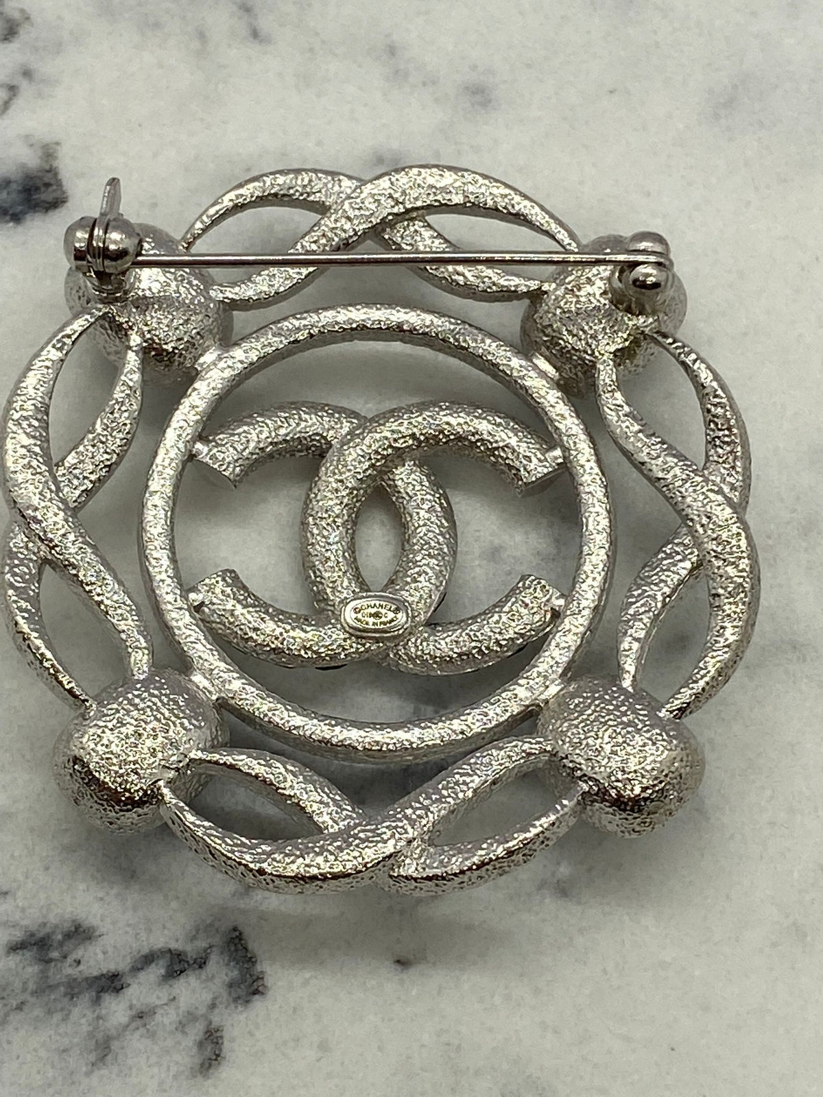 CHANEL CC Rhinestone Monogram Brooch Pin - USED