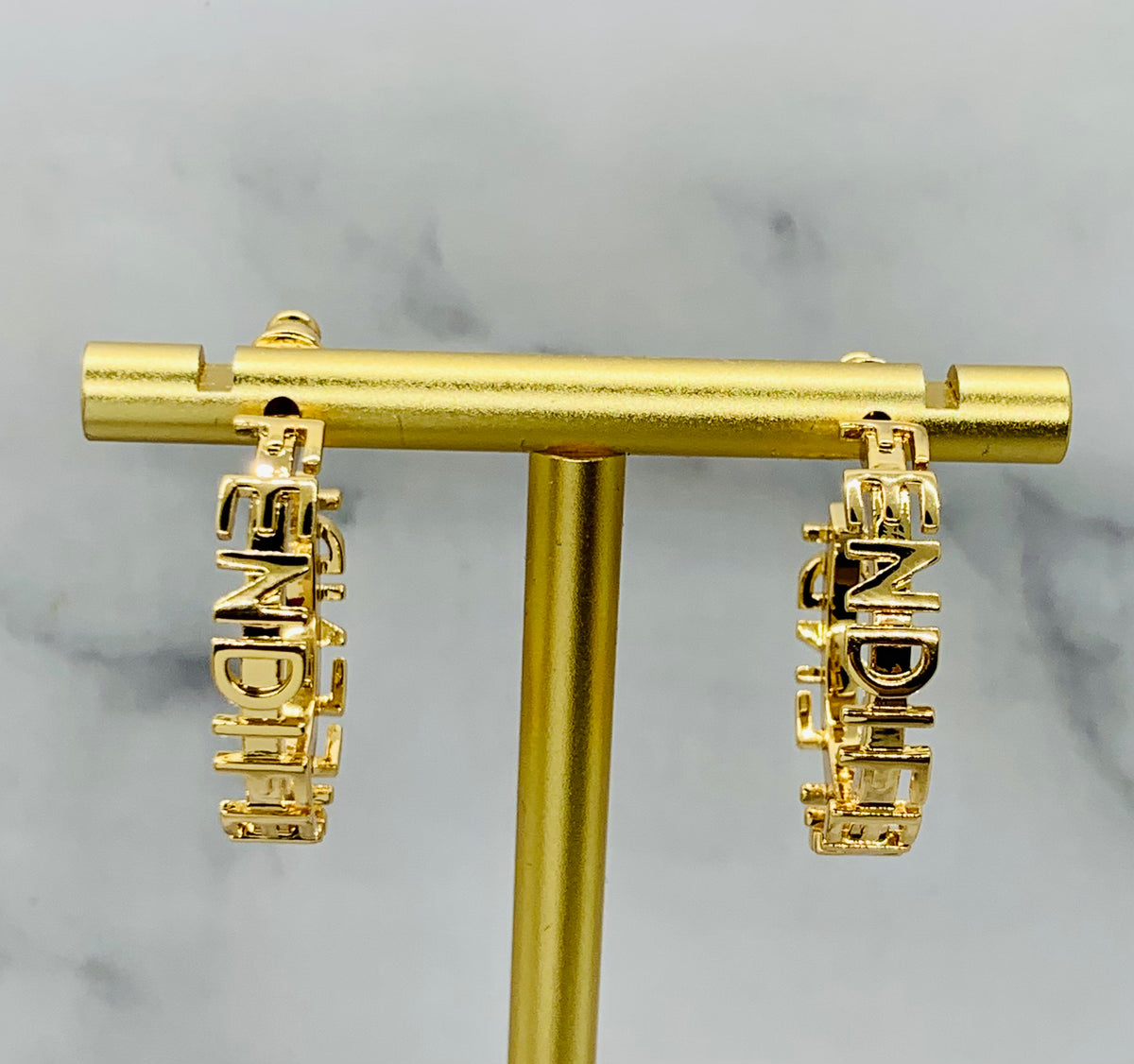 FENDI Monogram Gold Tone Hoop Earrings - Pre owned