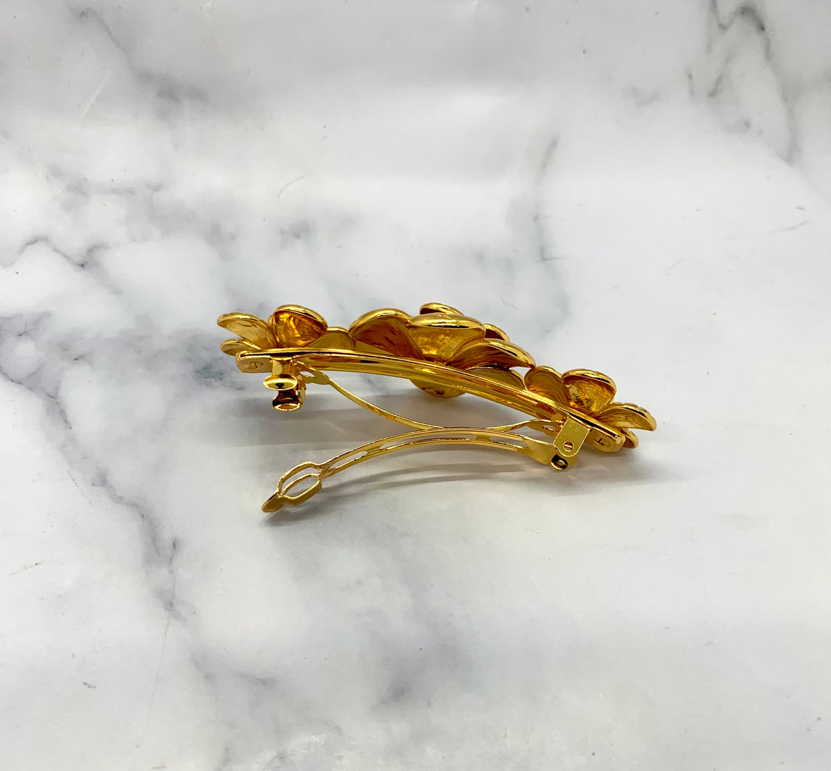 CHANEL Camelia Gold Tone Hair Clip Barrette - Pre owned