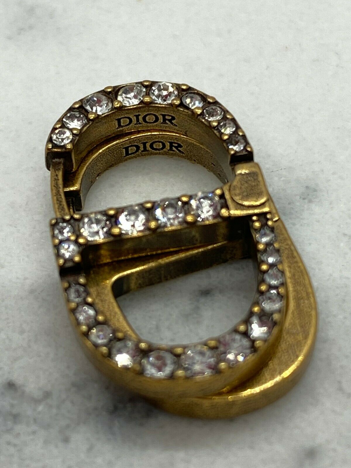 CHRISTIAN DIOR CD Brass & Rhinestone Earrings - Pre owned