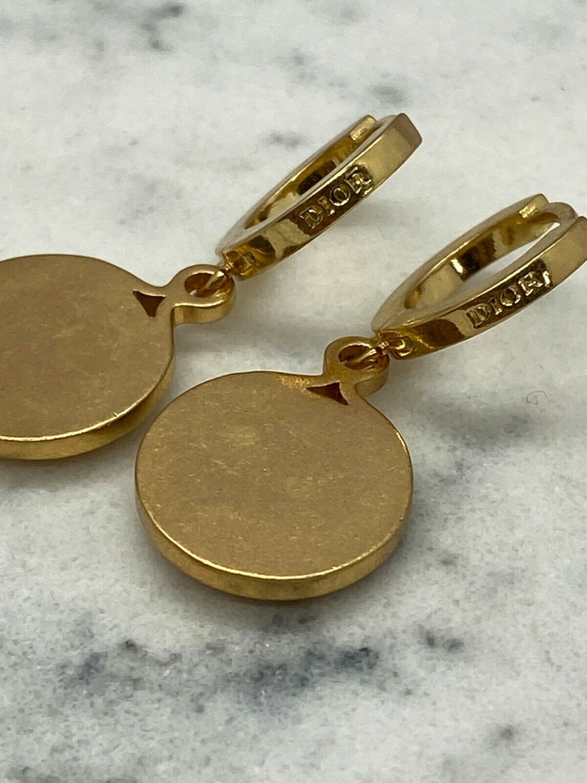 CHRISTIAN DIOR CD Gold Tone Coin Earrings - Pre owned