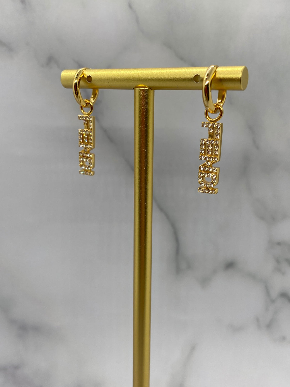 FENDI Gold Tone Rhinestone Pendant Earrings - Pre owned