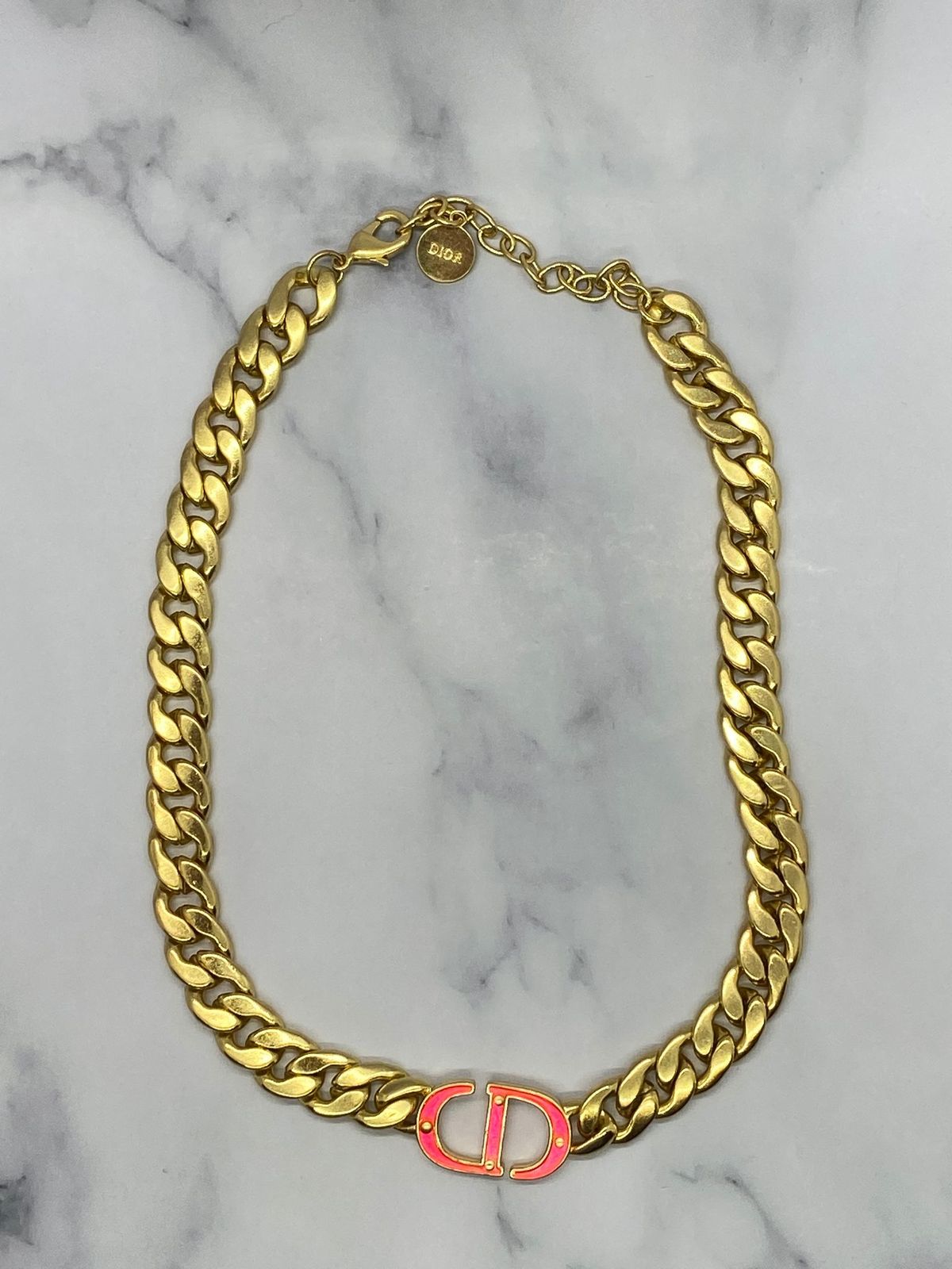 CHRISTIAN DIOR CD Neon plastic on Brass Necklace - USED