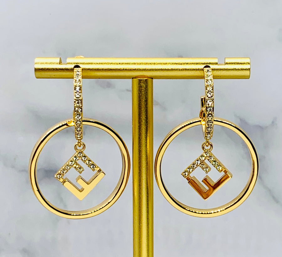 FENDI FF Rhinestone Hoop Earrings - Pre owned