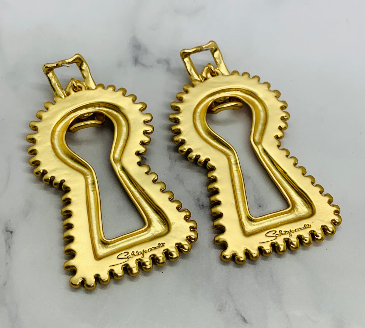 SCHIAPARELLI Key Hole Rhinestone Earrings - Pre owned