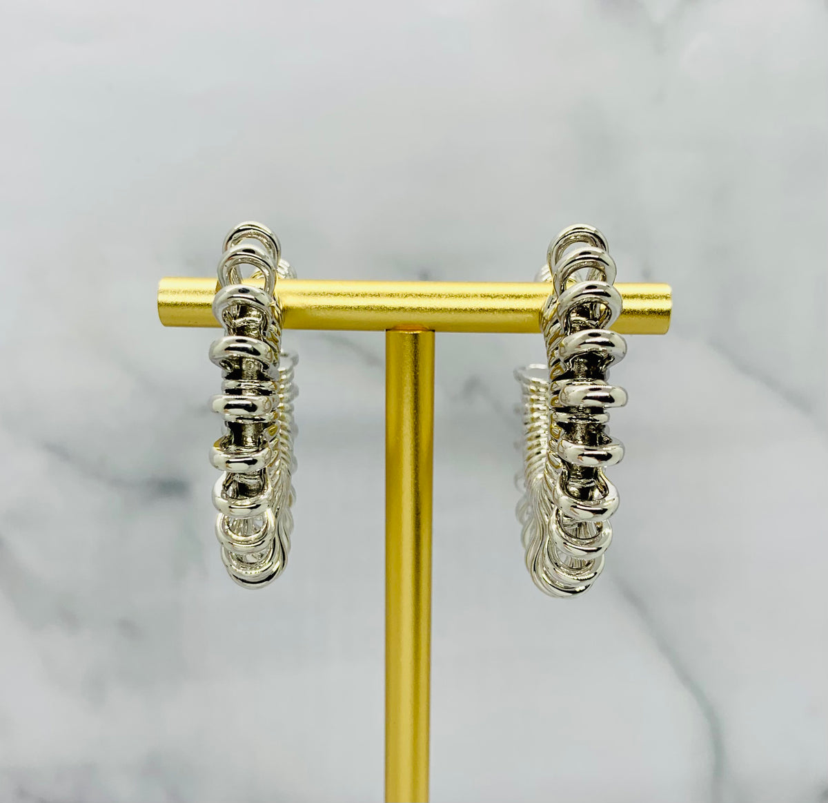 BOTTEGA VENETA Silver Tone Disc Hoop Earrings - Pre owned