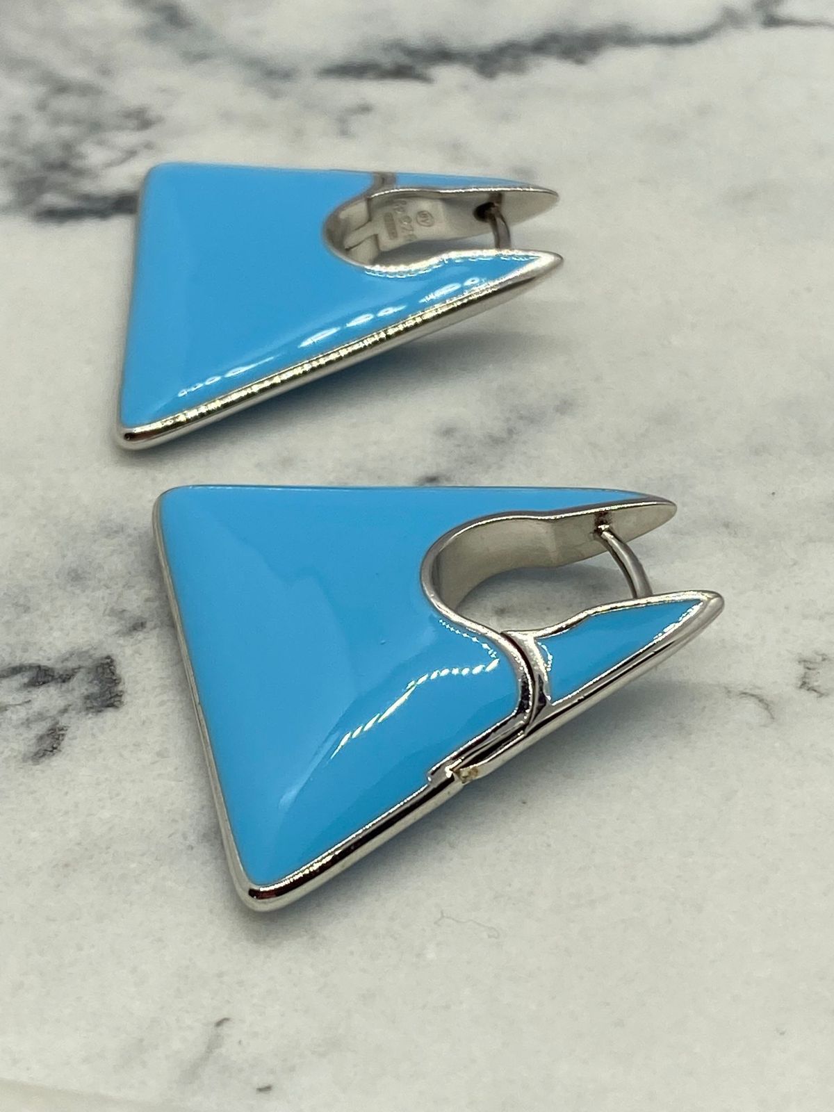 BOTTEGA VENETA Blue Triangle Hoop Silver Earrings - Pre owned