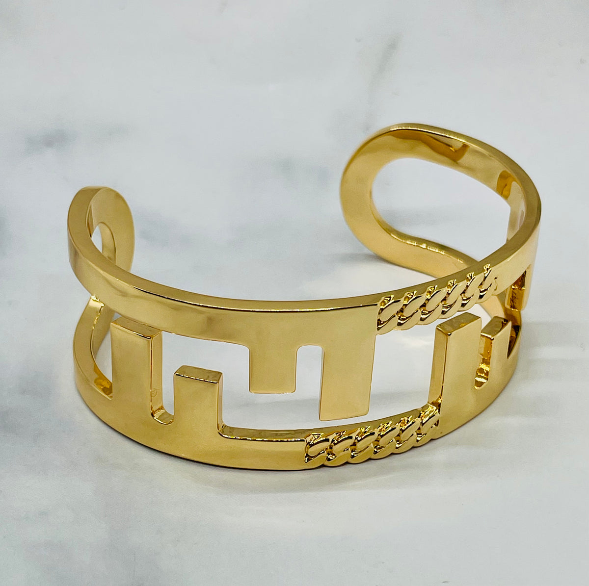FENDI F Gold Tone Cuff Bracelet - Pre owned
