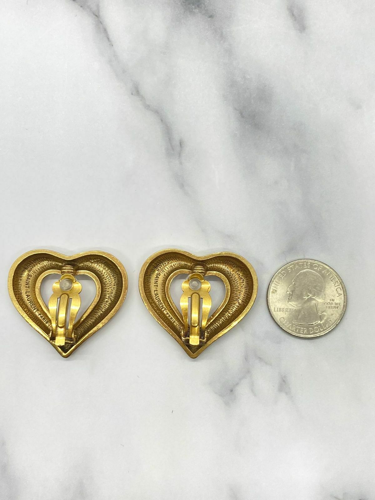 YSL Yves Saint Laurent Gold Tone Heart Clip On Earrings - Pre owned