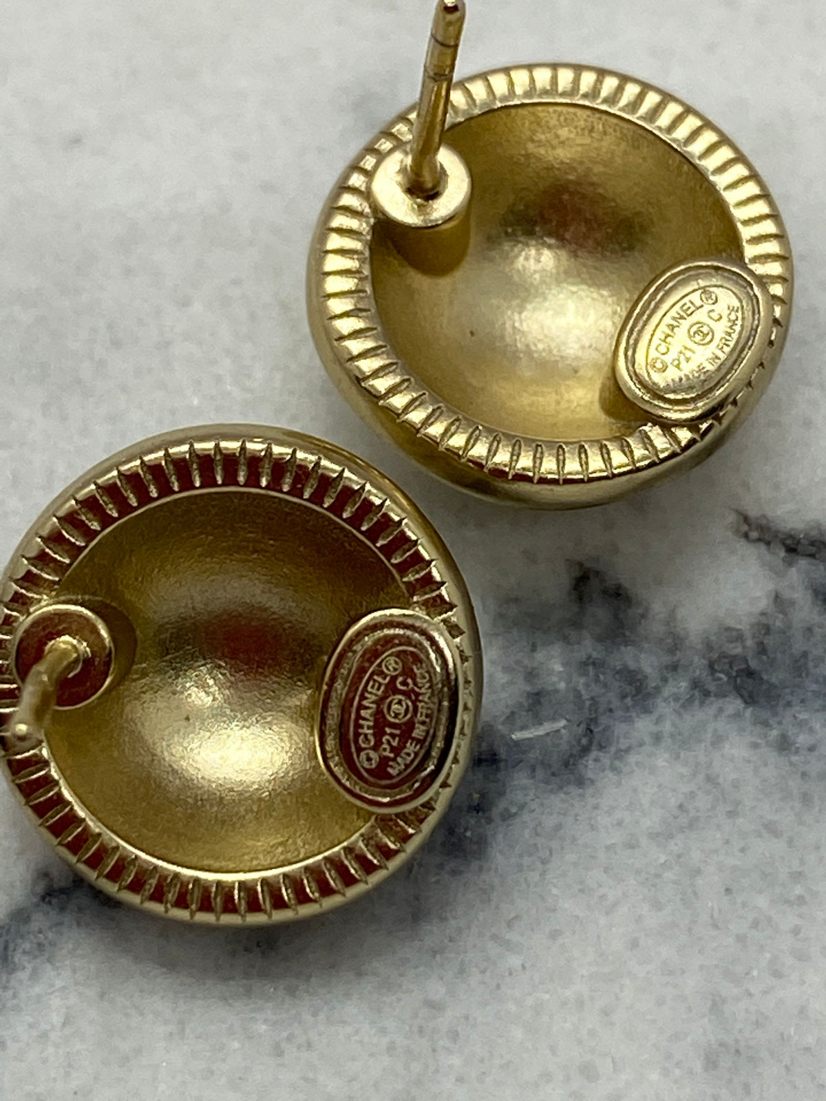 CHANEL CC Gold Tone Rhinestone Button Earrings - Pre owned