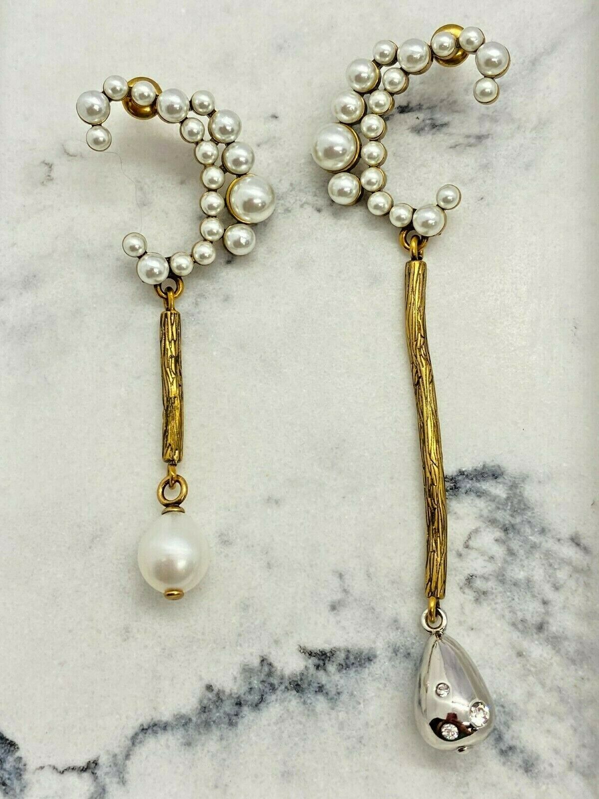 CHLOE C Pearl Asymmetric Pendant Earrings - USED