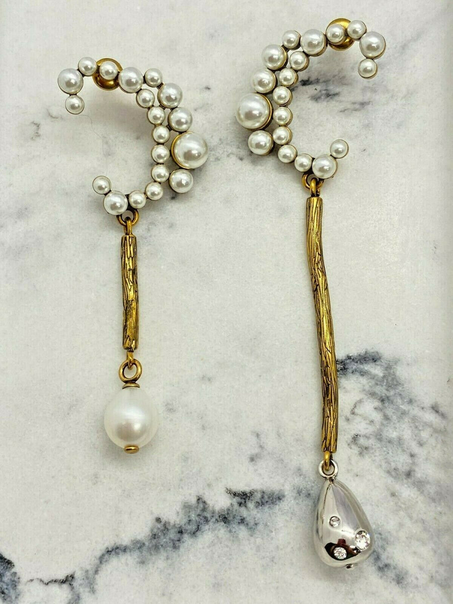 CHLOE C Pearl Asymmetric Pendant Earrings - USED