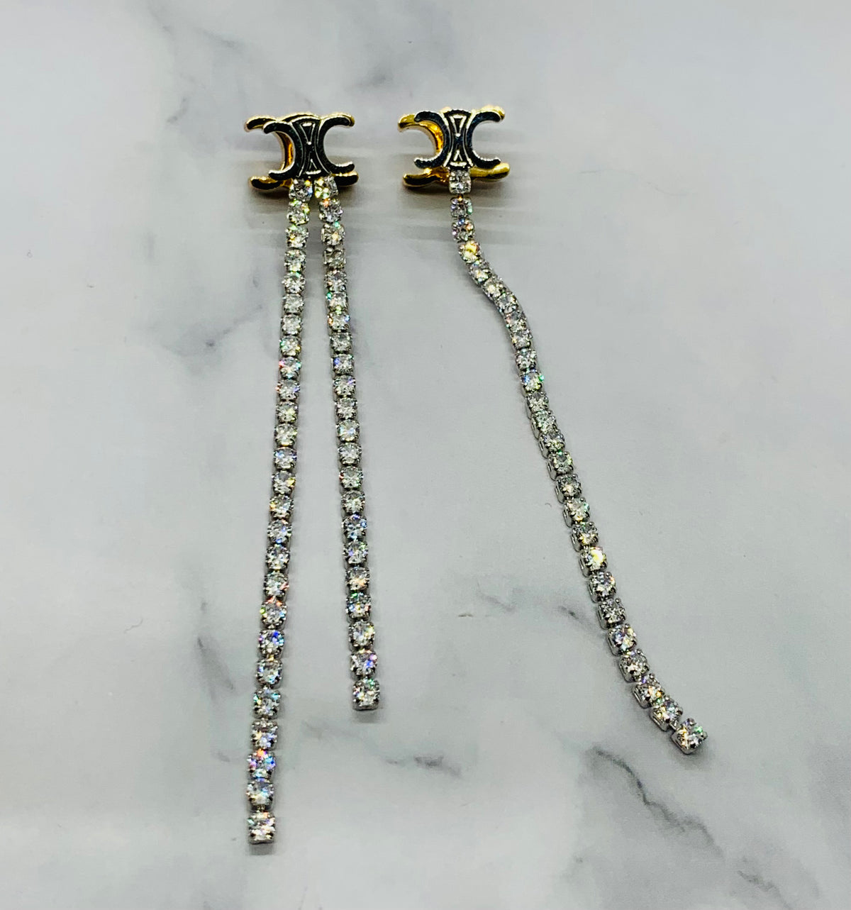 CELINE Monogram Rhinestone Pendant Earrings - Pre owned