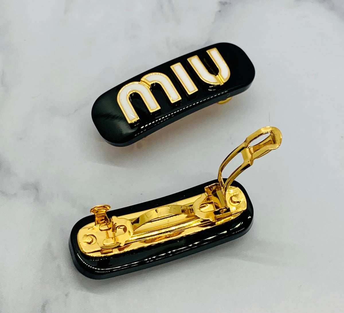 MIU MIU Black & White Barrette Hair Clip Set - Pre owned