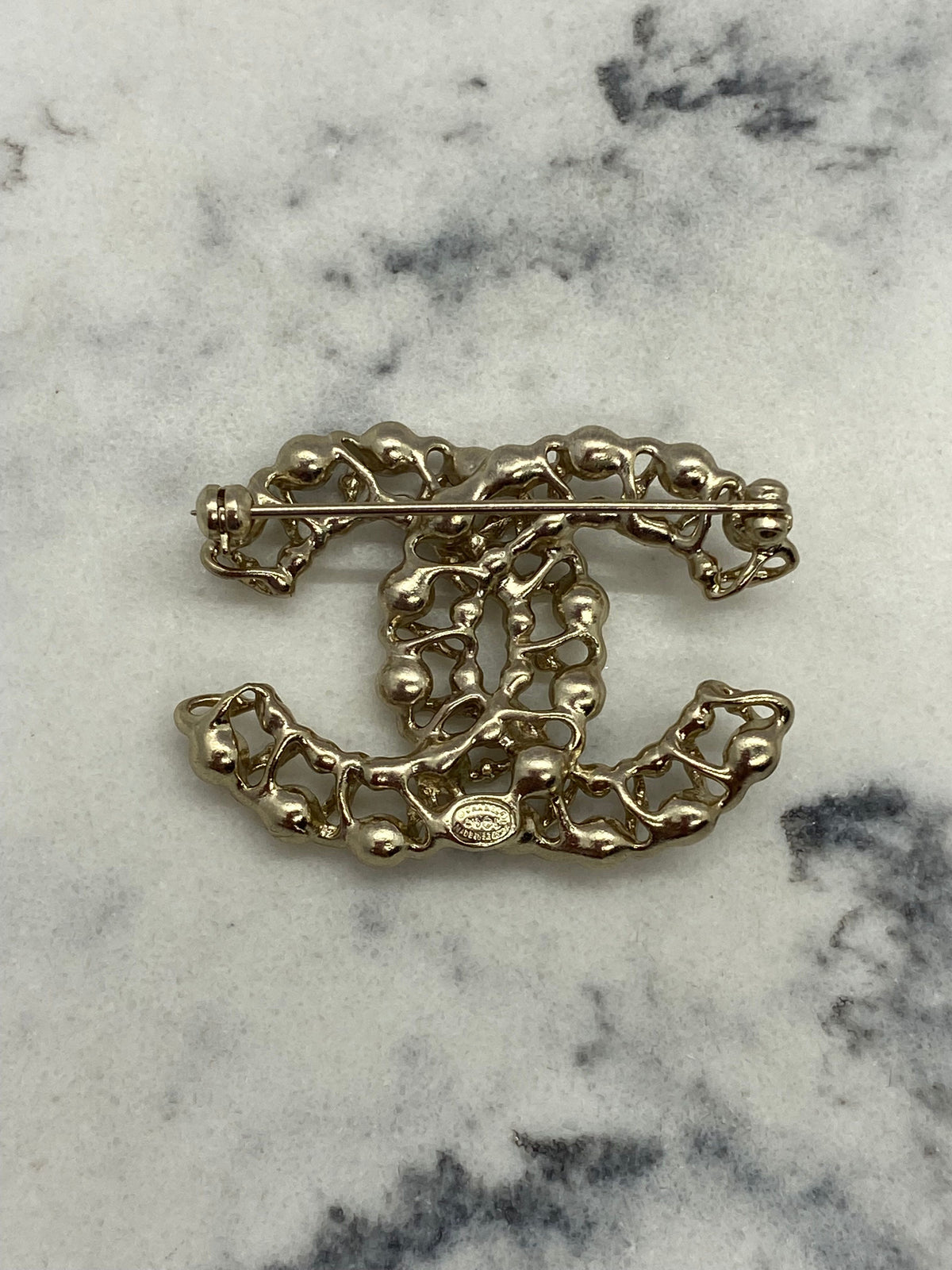 CHANEL Gold Tone Rhinestone Brooch Pin - USED