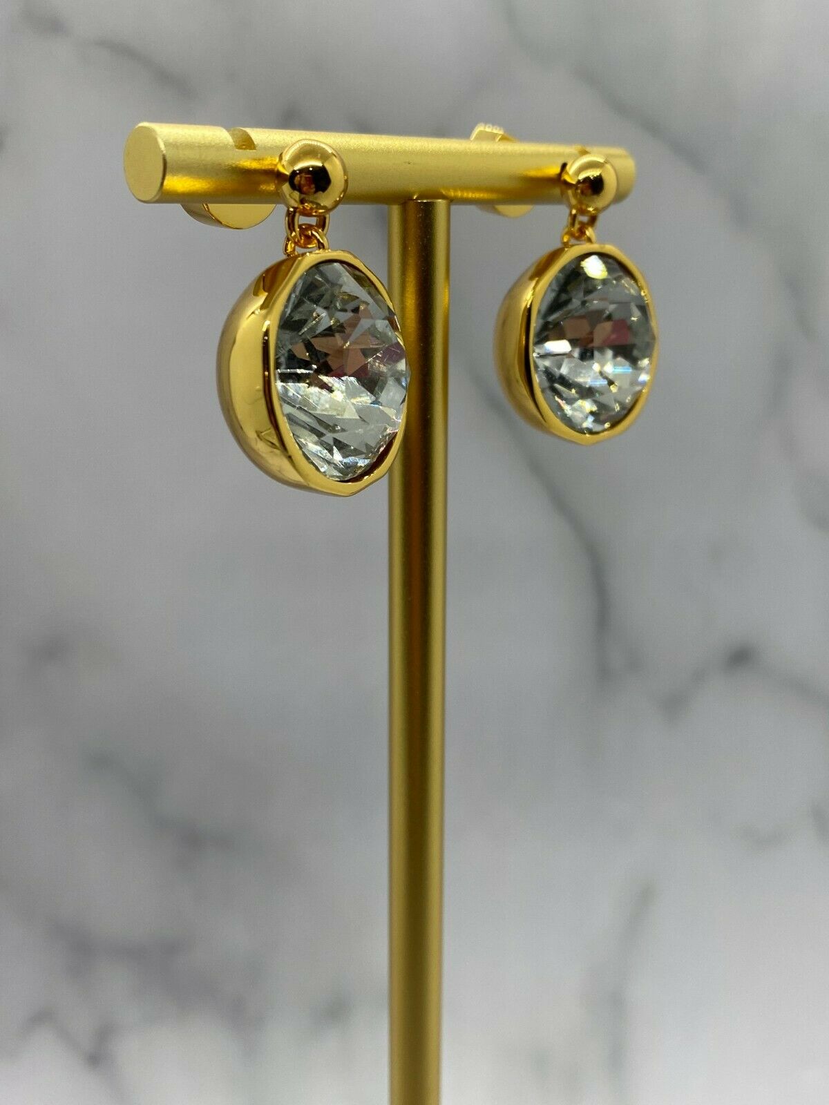 LOEWE Gold Tone Chunky Rhinestone Pendant Earrings - Pre owned