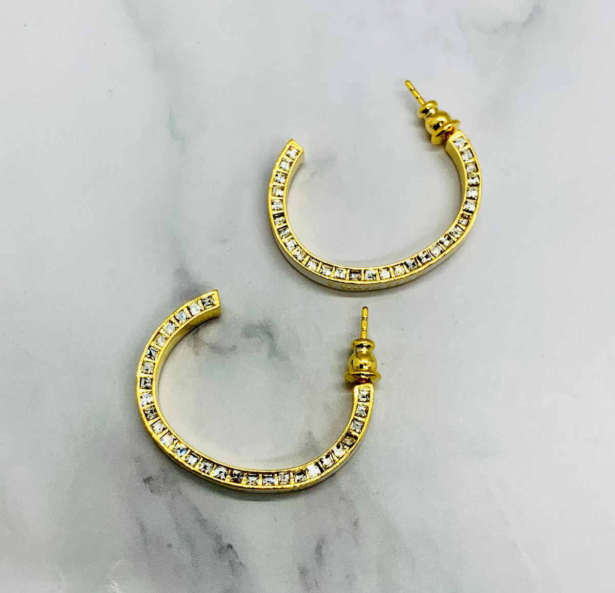 CHRISTIAN DIOR White Rhinestone Hoop Earrings - Pre owned