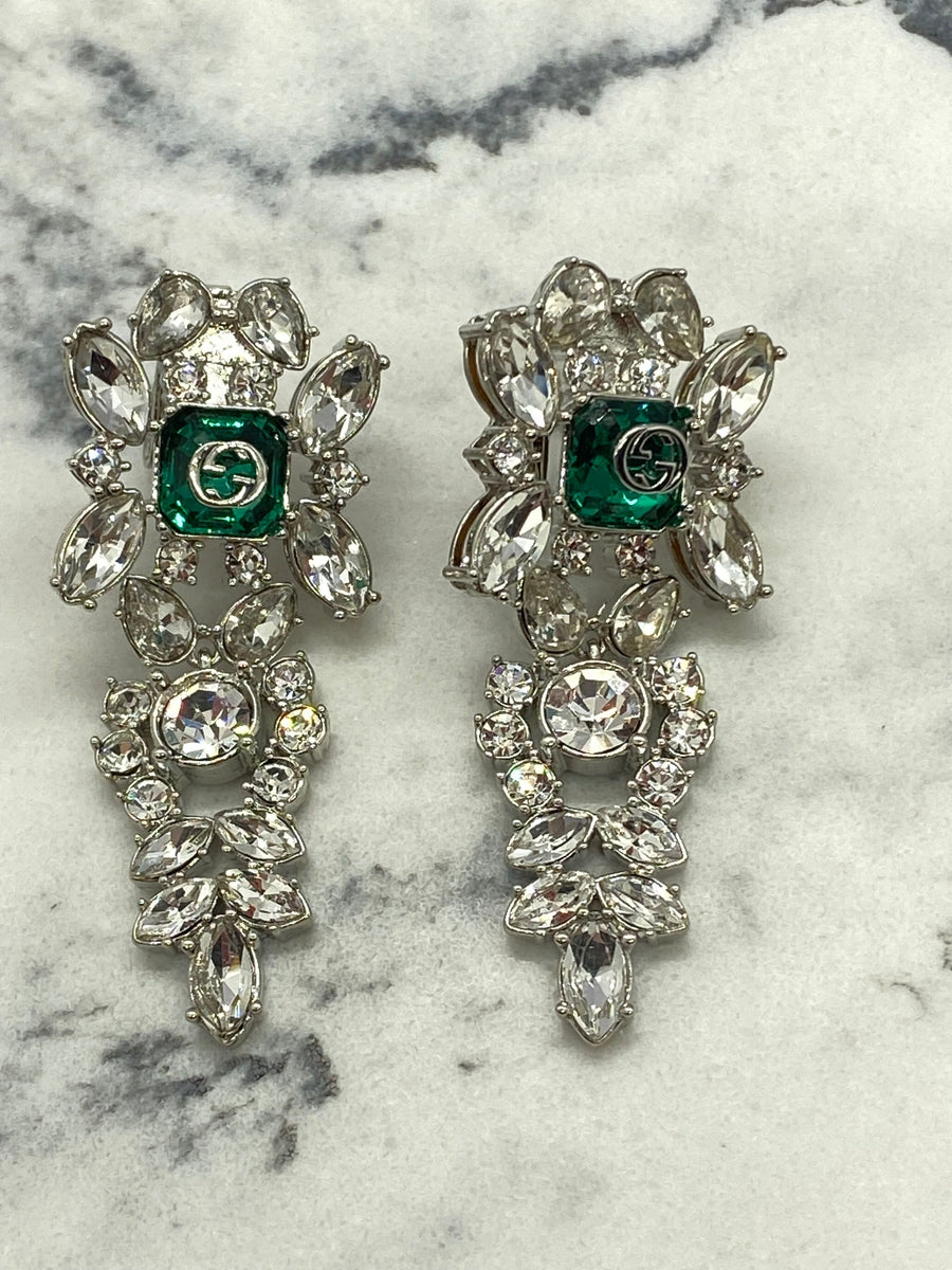 GUCCI GG Rhinestone Pendant Earrings - USED