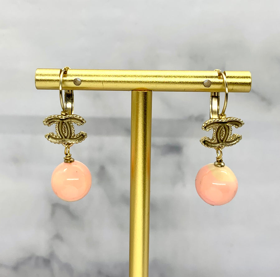 CHANEL CC Pink Pendant Earrings - USED