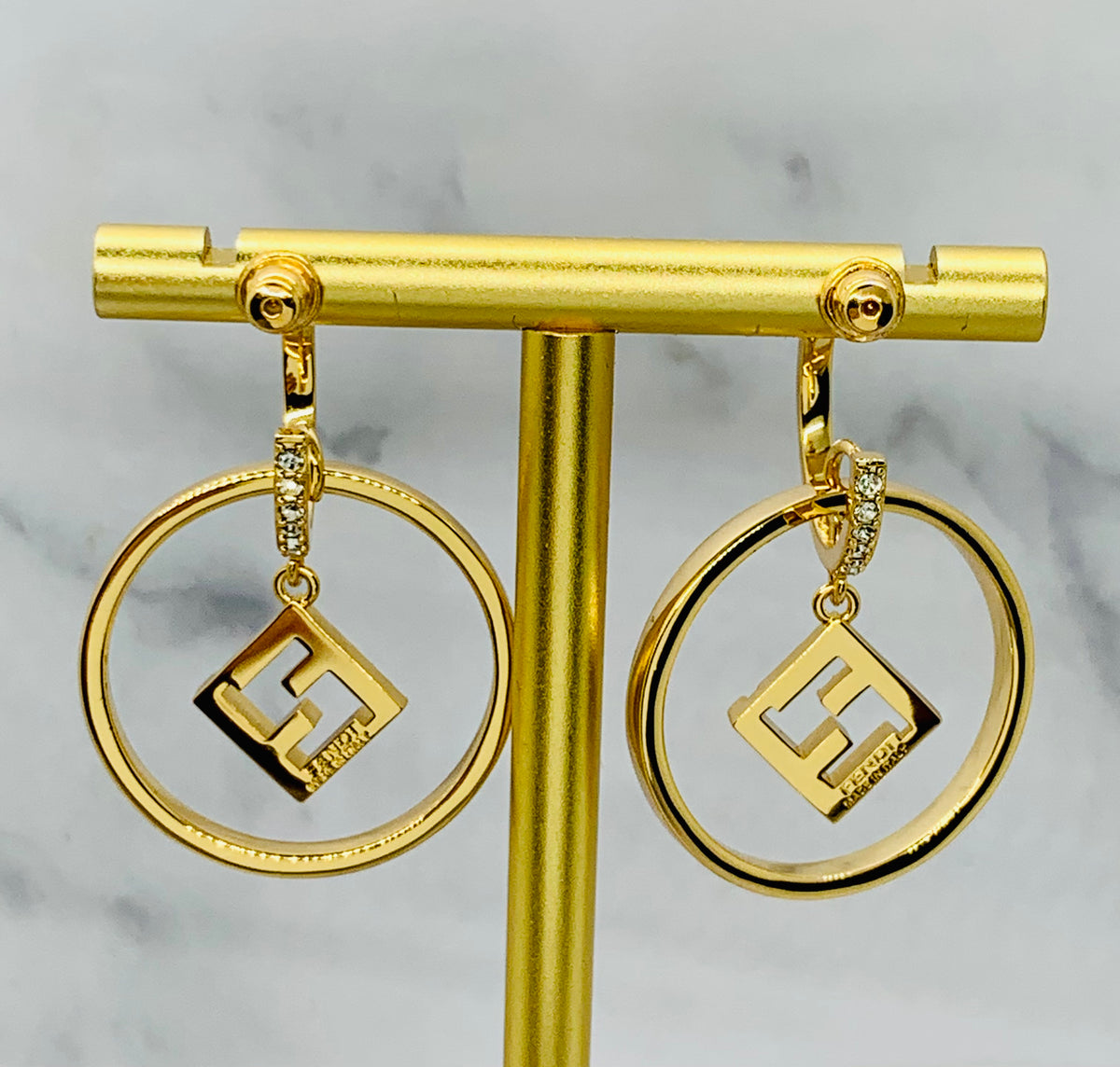 FENDI FF Rhinestone Hoop Earrings - Pre owned