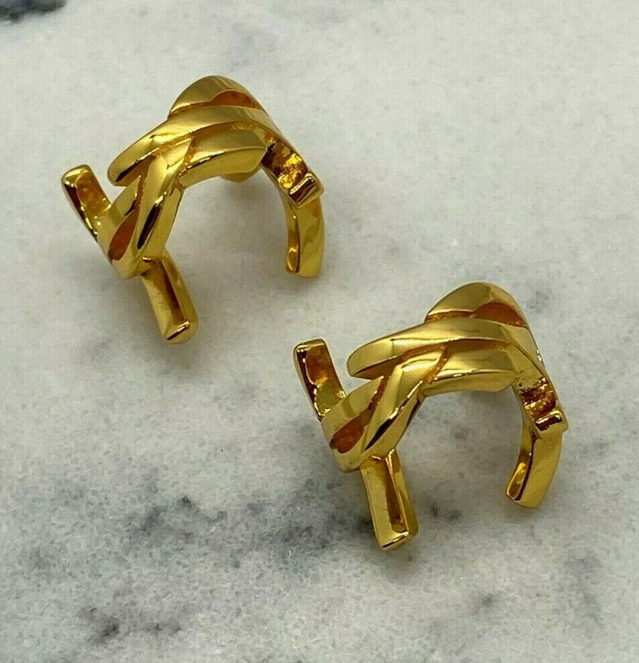 YSL Yves Saint Laurent Gold Monogram Hoop Earrings - Pre owned