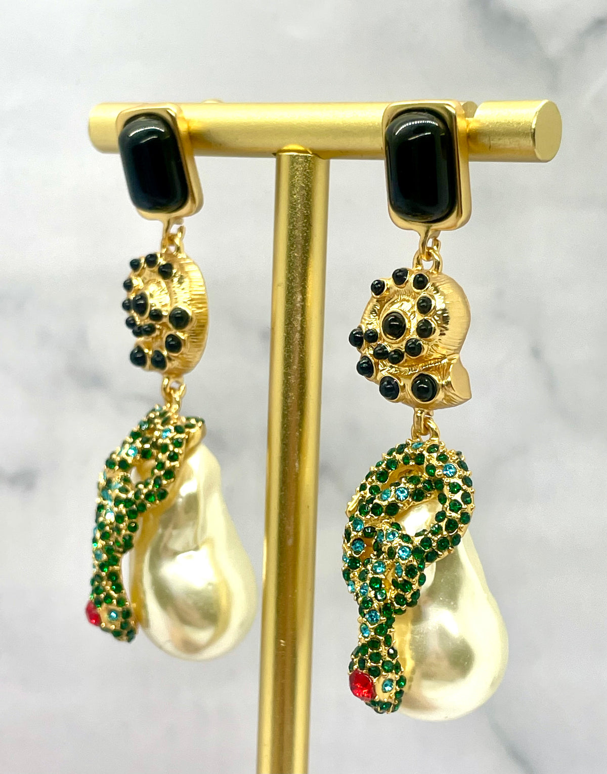 SCHIAPARELLI Water Pearl Rhinestone Pendant Earrings - Pre owned
