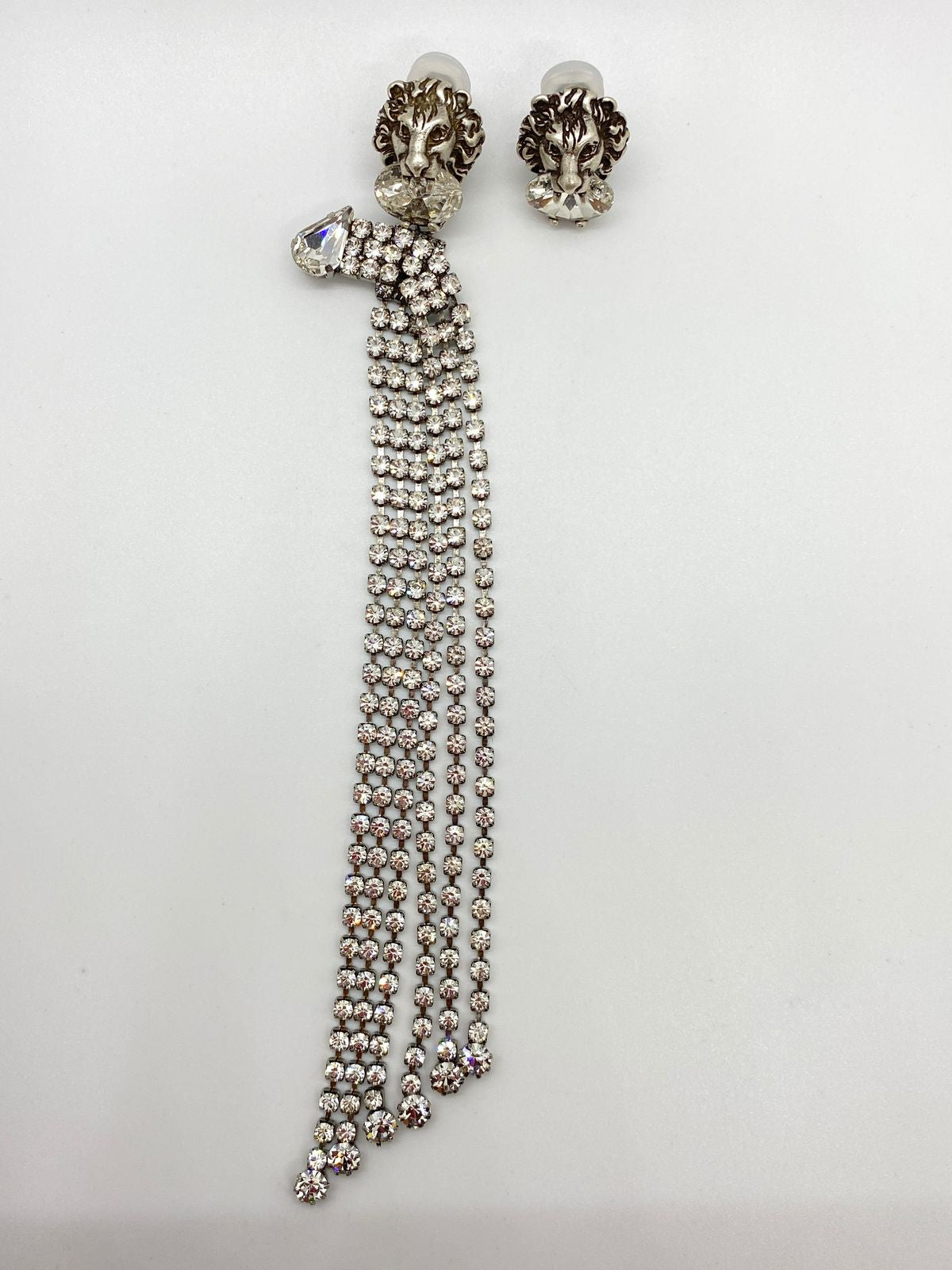 GUCCI Silver Tone Rhinestone Asymmetric Earrings - Pre owned
