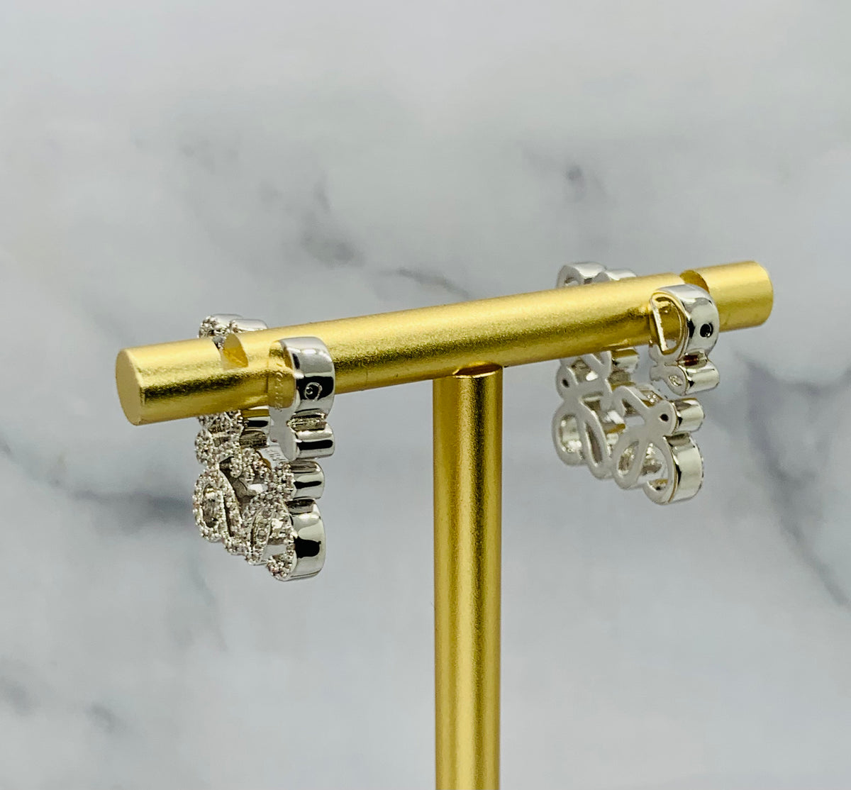 LOEWE Silver Tone Rhinestone monogram Earrings - Pre owned