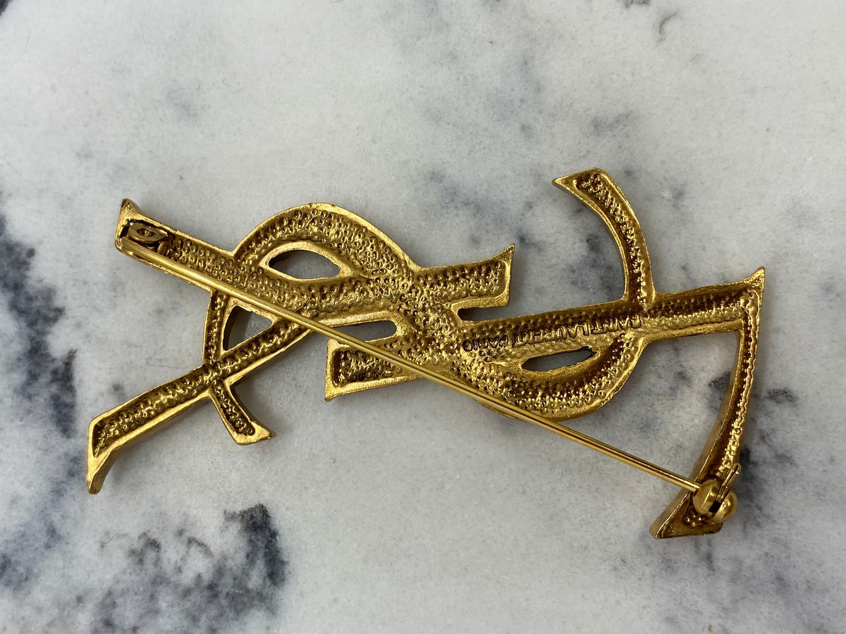 YSL YVES SAINT LAURENT Brass Tone Brooch Pin - Pre owned