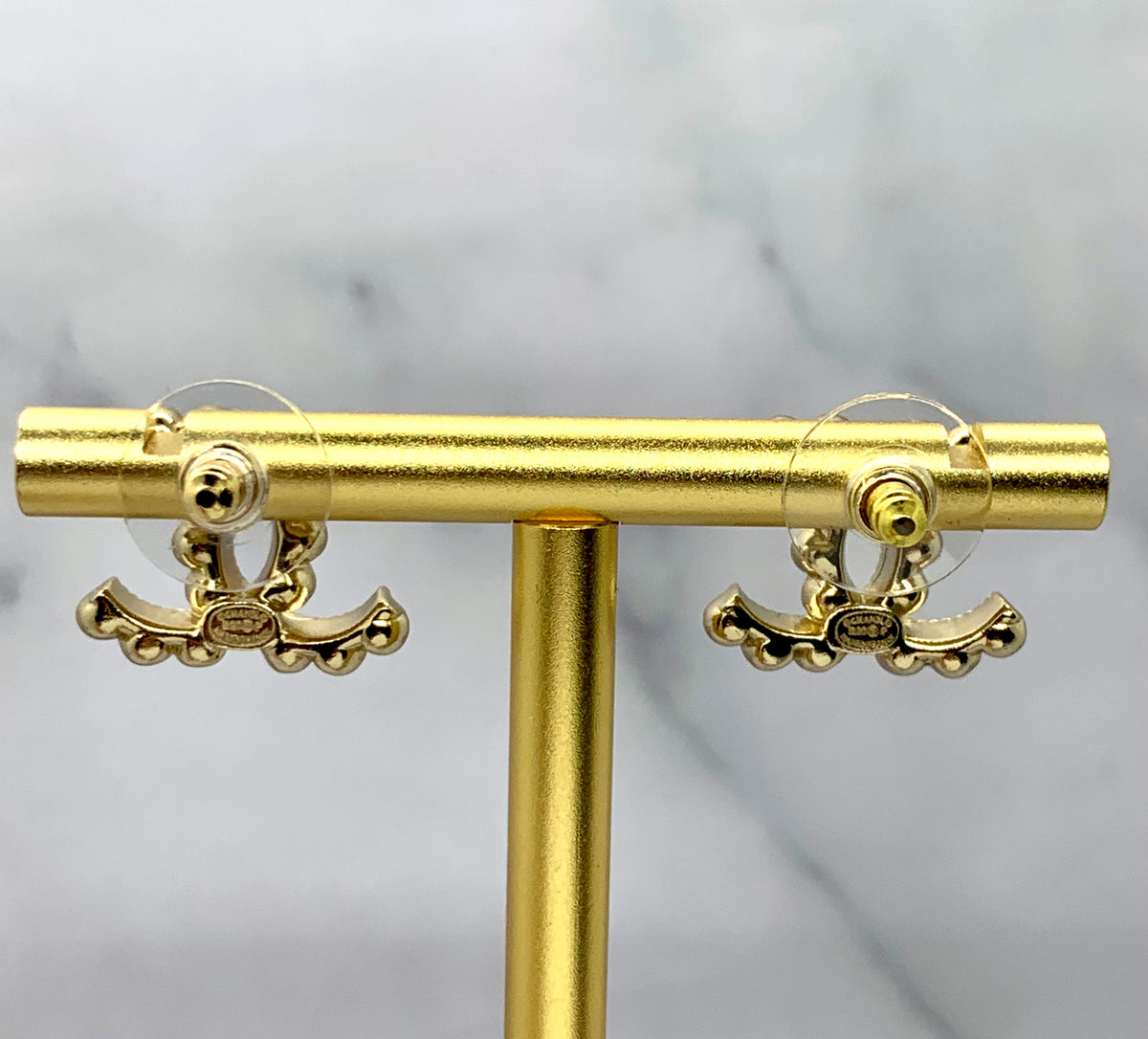 CHANEL CC Light Gold Tone Rhinestone Earrings - Pre owned