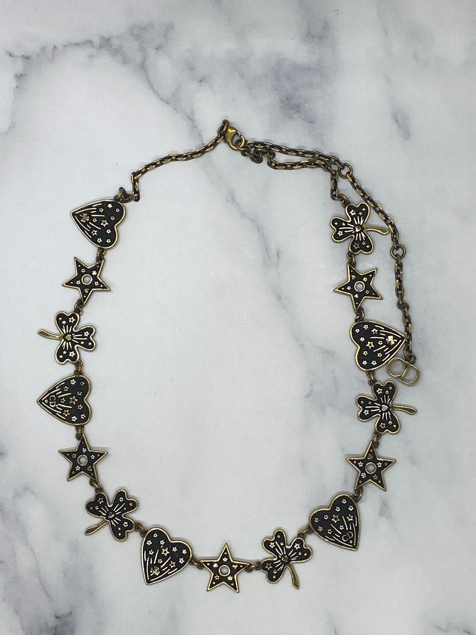 CHRISTIAN DIOR Brass Black Heart Necklace - Pre owned