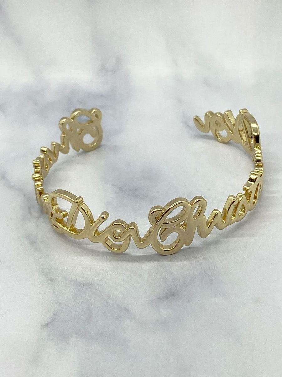 CHRISTIAN DIOR Light Gold Script Cuff Bracelet - Pre owned
