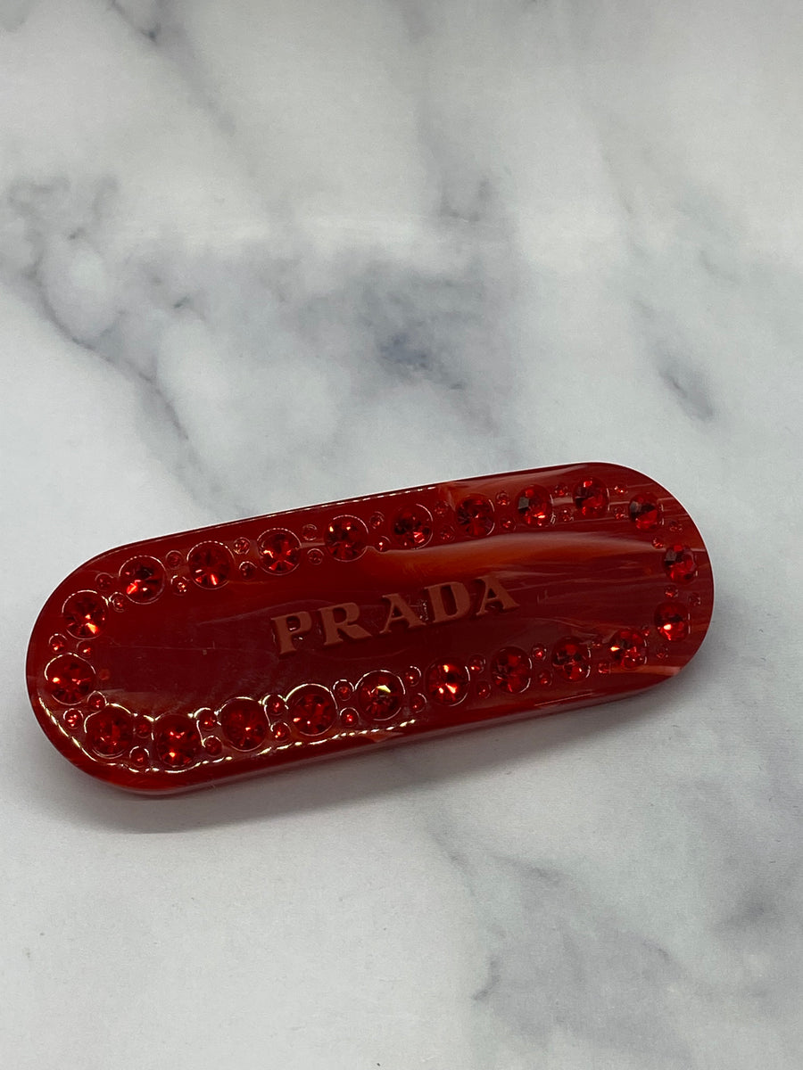 PRADA Ruby Rhinestone Acrylic Hair Clip Barrette - Pre owned
