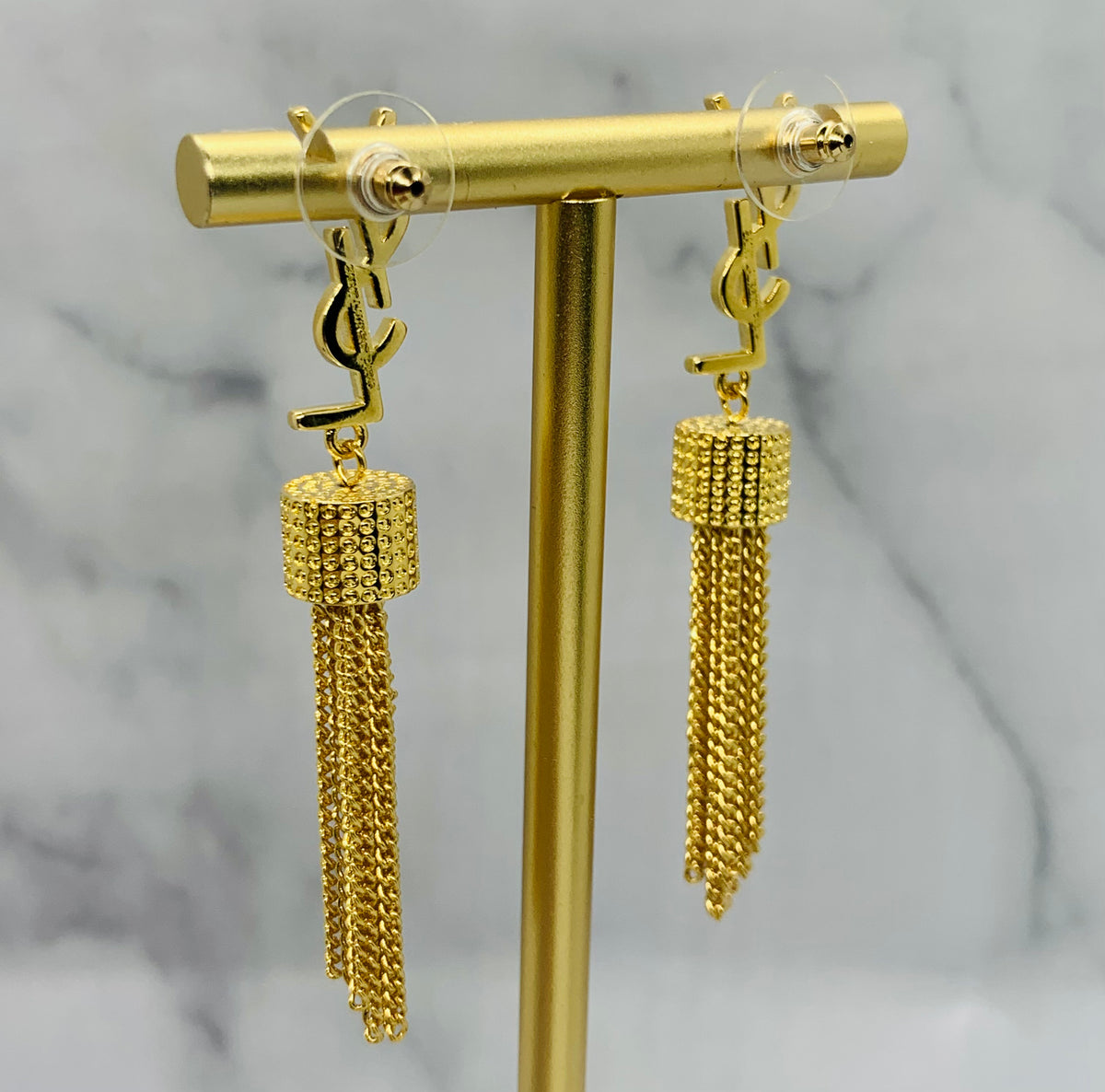YSL YVES SAINT LAURENT Gold Tone Tassel Earrings - Pre owned