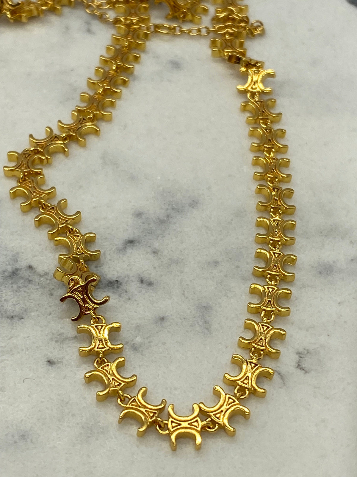 CELINE Gold Tone Monogram Chain Necklace - Pre owned