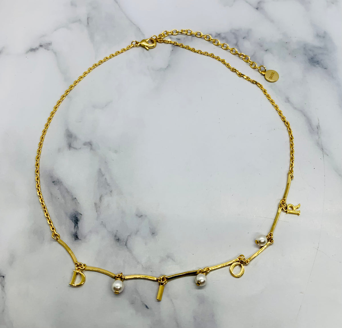 CHRISTIAN DIOR Pearl Trim Monogram Necklace - Pre owned