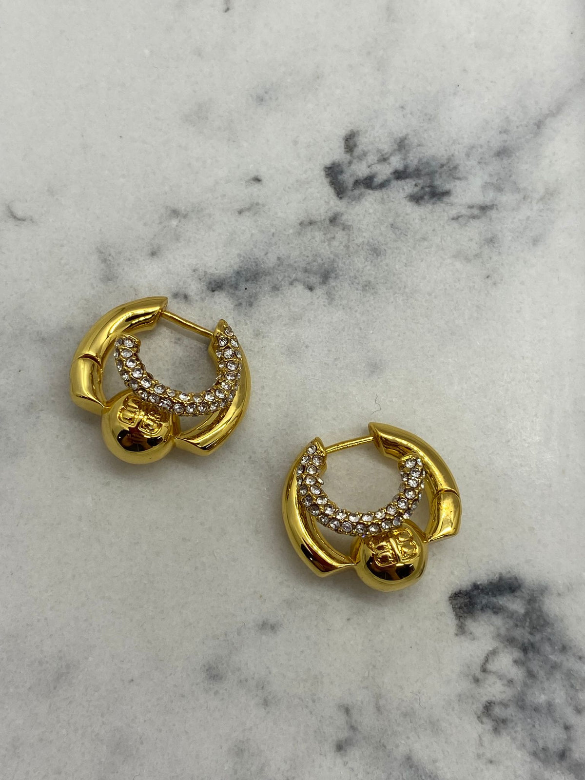 BALENCIAGA Gold Tone Rhinestone Hoop Earrings - Pre owned