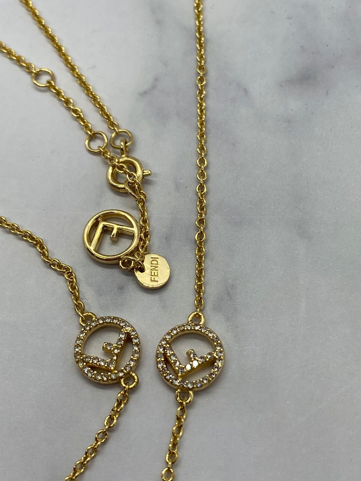 FENDI F Monogram Gold Tone Long Necklace - Pre owned