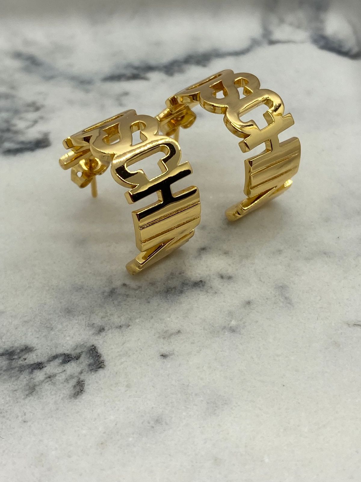 MOSCHINO Gold Tone Monogram Hoop Earrings - Pre owned