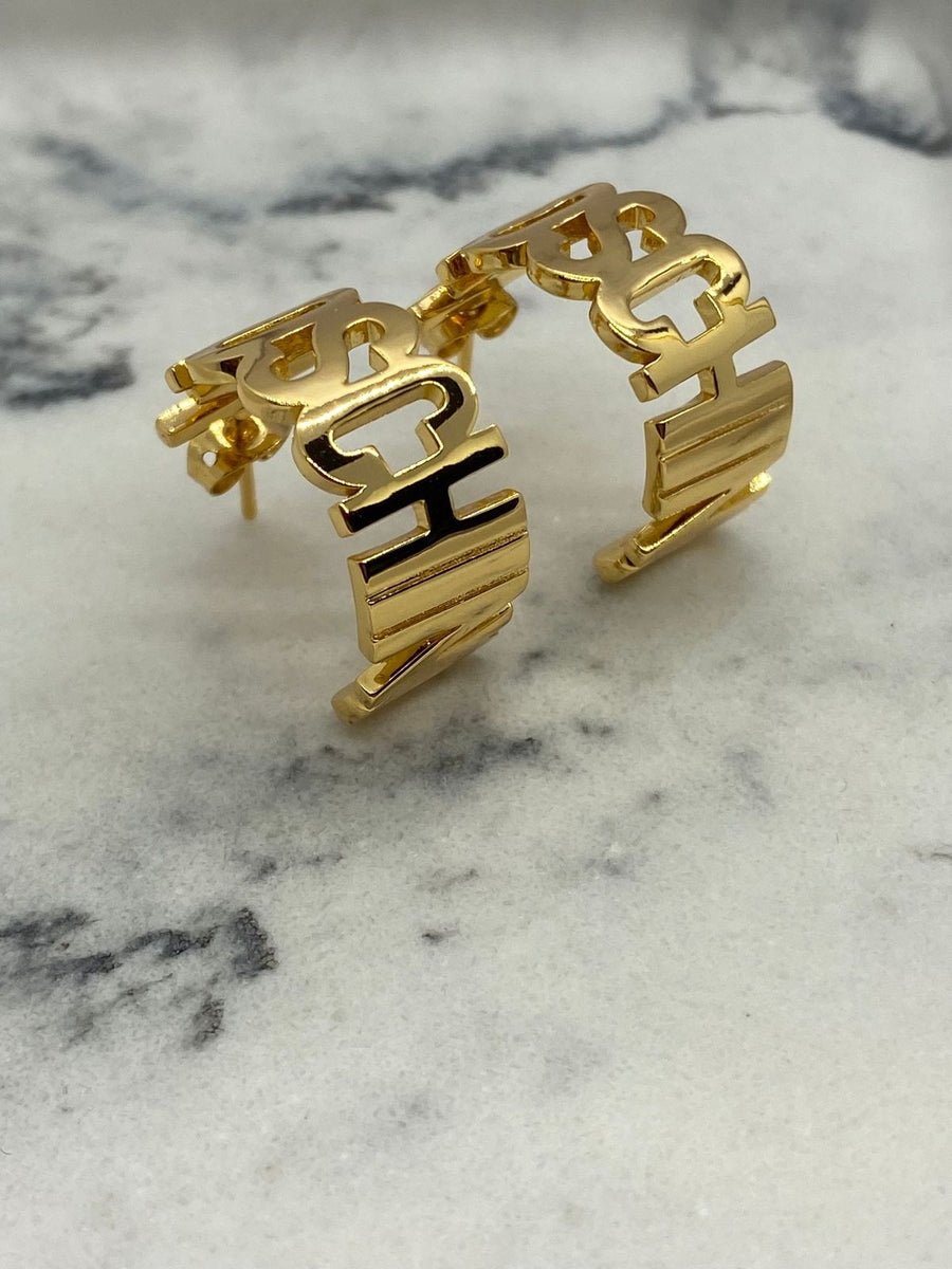 MOSCHINO Gold Tone Monogram Hoop Earrings - Pre owned