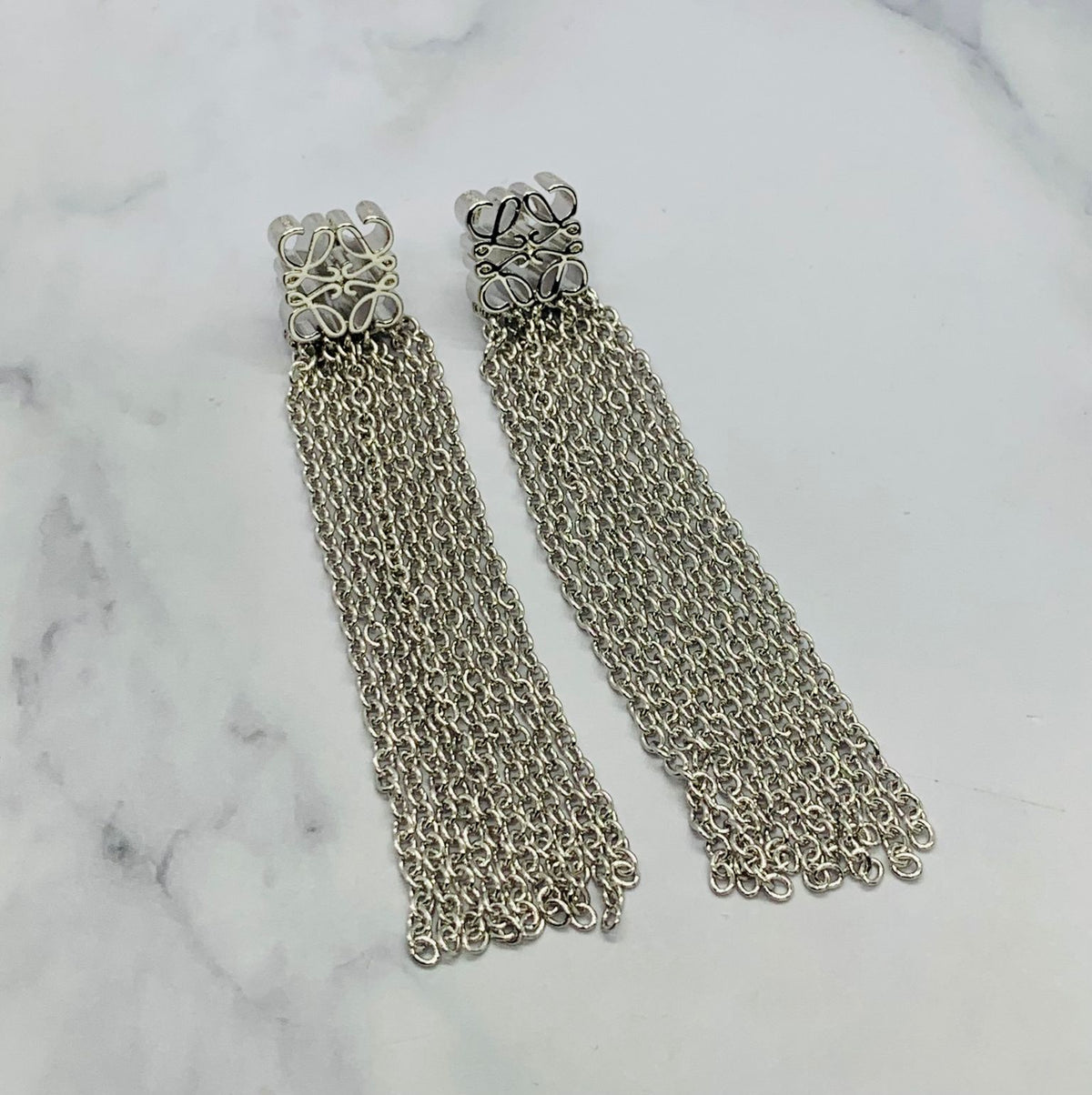 LOEWE Monogram Silver Pendant Earrings - Pre owned