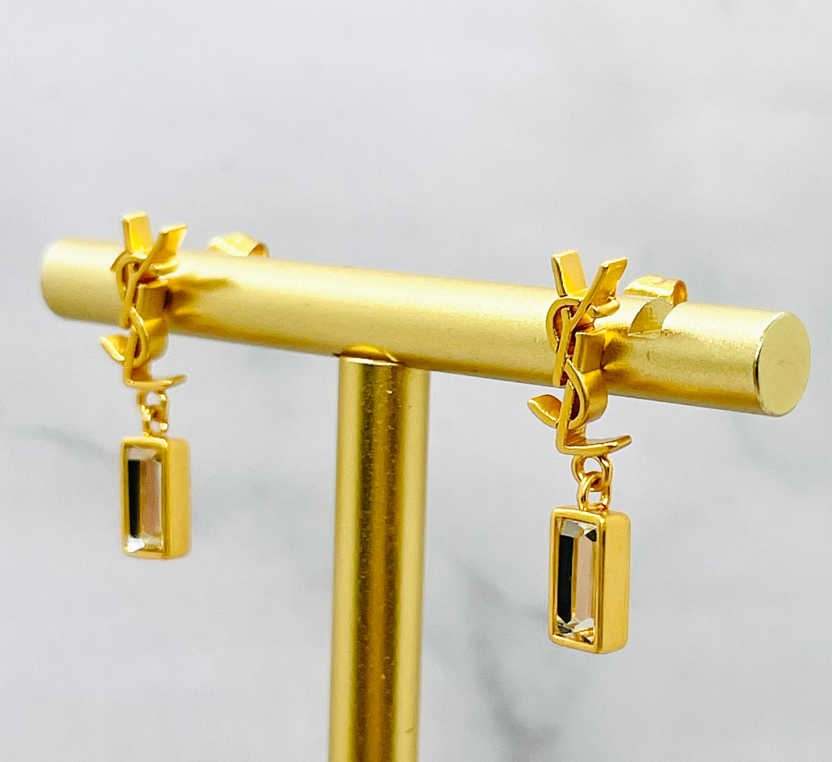 YSL YVES SAINT LAURENT Monogram Rhinestone Earrings - Pre owned